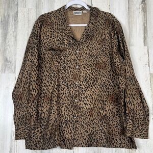 Chico's 100% Silk Animal Print Button Up Shirt Women's XL Boho Luxe Layering
